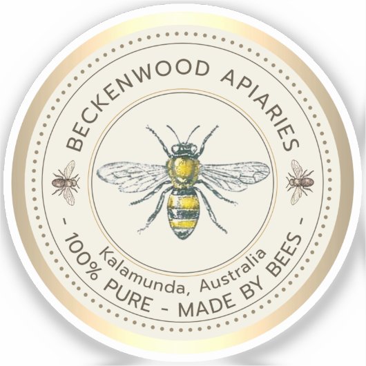 Honey Bee Yellow Beekeeper Apiary Gold Border Aufkleber (Vorderseite)