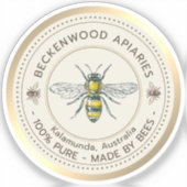 Honey Bee Yellow Beekeeper Apiary Gold Border Aufkleber (Vorderseite)