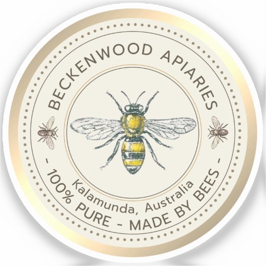 Honey Bee Yellow Beekeeper Apiary Gold Border Aufkleber (Vorderseite)