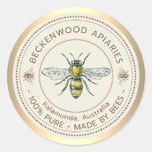 Honey Bee Yellow Beekeeper Apiary Gold Border Runder Aufkleber (Vorderseite)