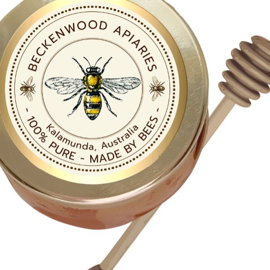 Honey Bee Yellow Beekeeper Apiary Gold Border Runder Aufkleber