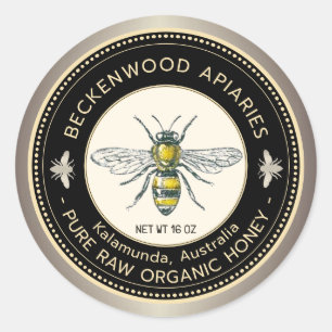 Honey Bee Yellow Beekeeper Apiary Taupe Border Cla Runder Aufkleber