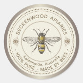 Honey Bee Yellow Beekeeper Apiary Taupe Border Runder Aufkleber (Vorderseite)