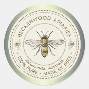 Honey Bee Yellow Beekeeper Piary Green Border Runder Aufkleber