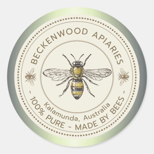 Honey Bee Yellow Beekeeper Piary Green Border Runder Aufkleber (Vorderseite)