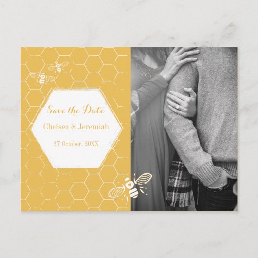 Honey Bee Yellow Foto Save the Date Postcard Postkarte (Vorderseite)