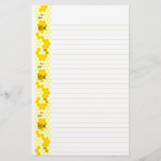 Honey Bee Yellow Honeycomb Lined Stationery Briefpapier (Vorderseite)