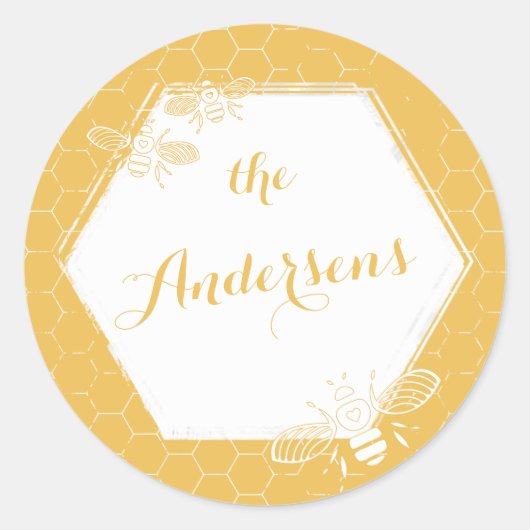 Honey Bee Yellow Individuelle Name Sticker Wedding (Vorderseite)