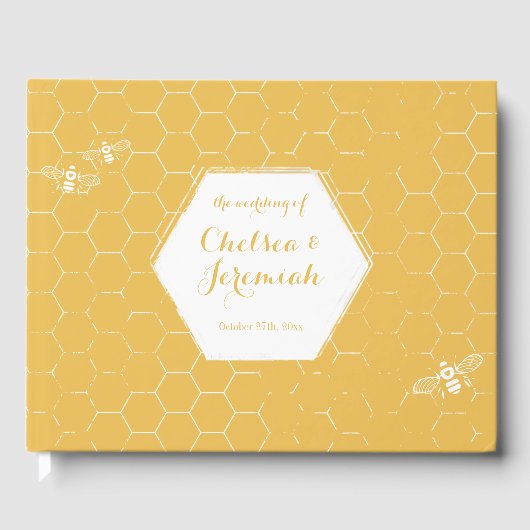 Honey Bee Yellow Muster Custom Wedding Gästebuch (Vorderseite)