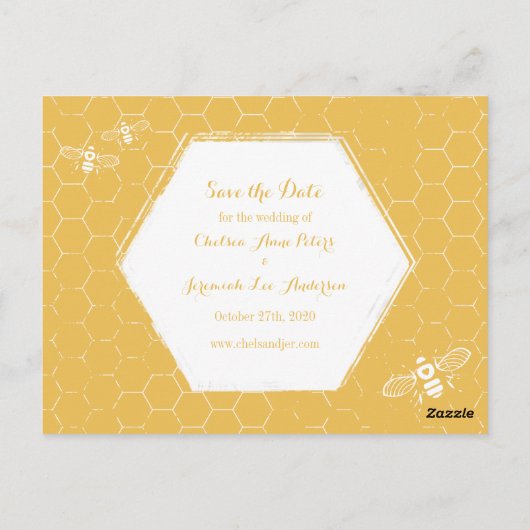 Honey Bee Yellow Pattern Save the Date Postcard Postkarte (Rückseite)