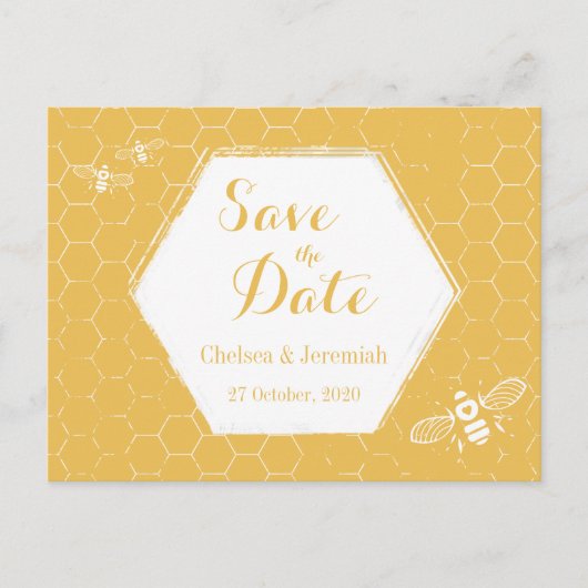 Honey Bee Yellow Pattern Save the Date Postcard Postkarte (Vorderseite)