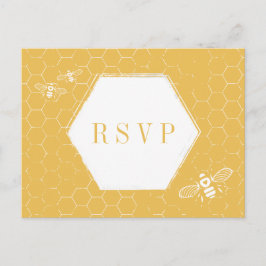 Honey Bee Yellow White Pattern Custom RSVP Card Einladungspostkarte