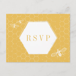 Honey Bee Yellow White Pattern Custom RSVP Card Einladungspostkarte