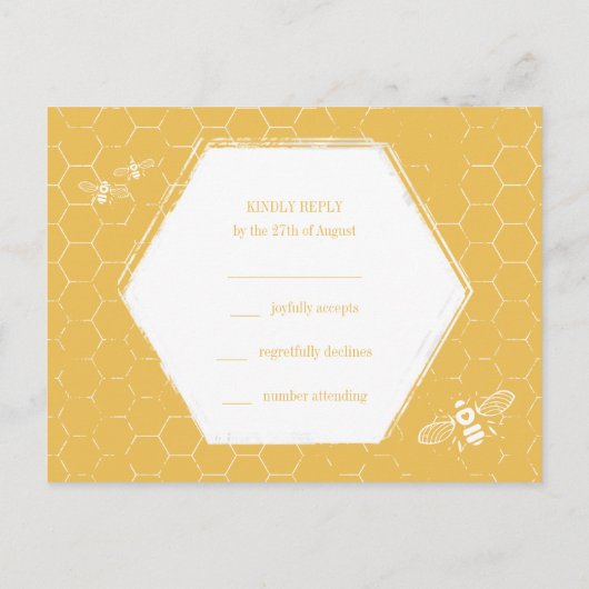 Honey Bee Yellow White Pattern Custom RSVP Card Einladungspostkarte (Rückseite)