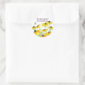 Honey Bee Yellow Wildblume Individuelle Name Runder Aufkleber (Tasche)