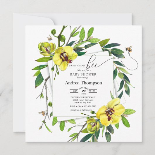 Honey Bee | Zuckerrüben | Orchid Baby Dusche Einladung (Vorderseite)