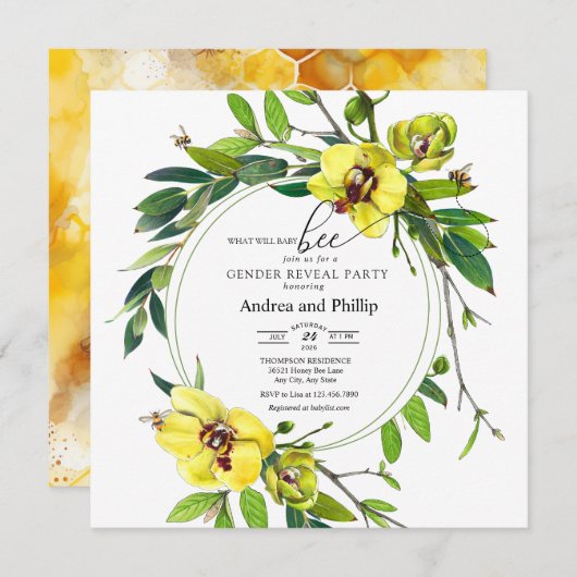 Honey Bee | Zuckerrüben | Orchid Gender Reveal Einladung (Vorne/Hinten)