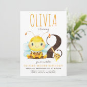 Honey Bee zum zweiten Geburtstag Einladung (Stehend Vorderseite)
