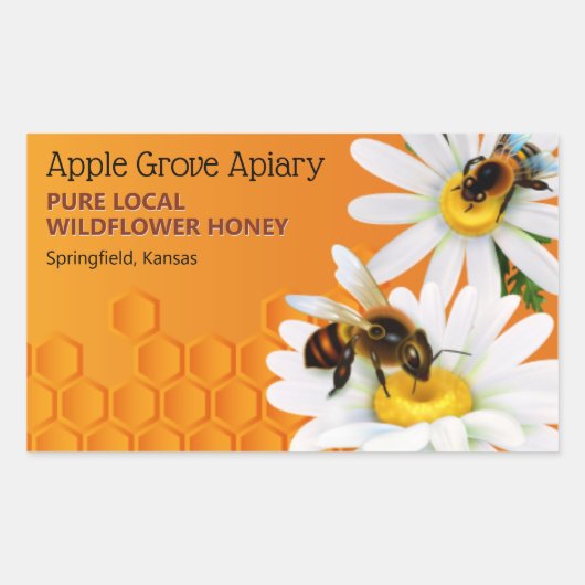 Honey Bees and Daisy Blume Honey Jar Rechteckiger Aufkleber (Vorderseite)