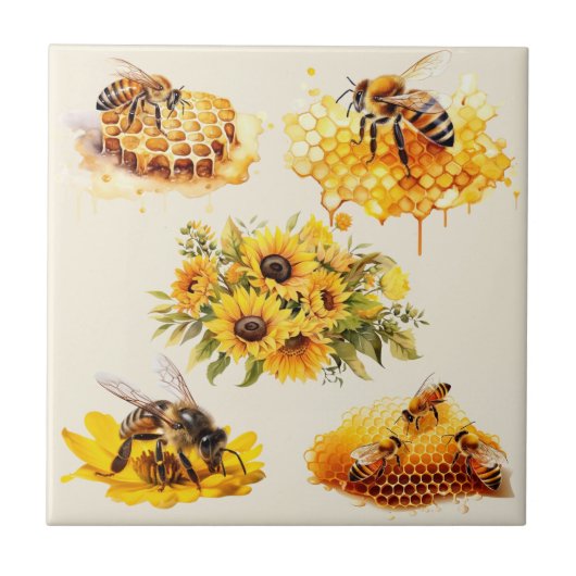 HONEY BEES BLUME HONEYCOMB | KERAMIK FLIESE (Vorderseite)