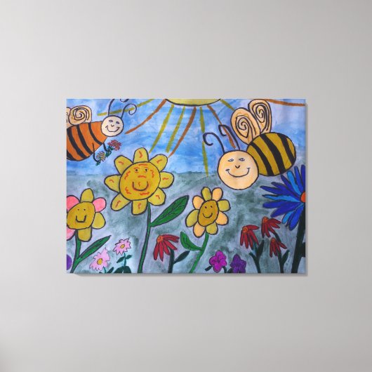 Honey Bees & Blume Leinwand Art (Vorderseite)