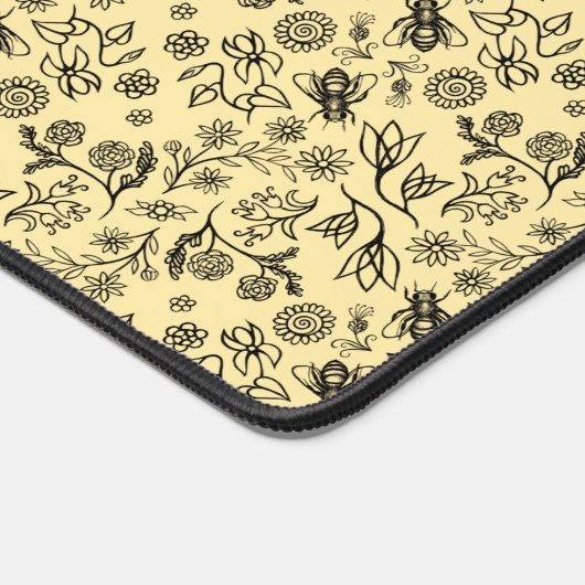 Honey Bees & Blume Liberty Pattern Black Yellow Schreibtischunterlage (Ecke)