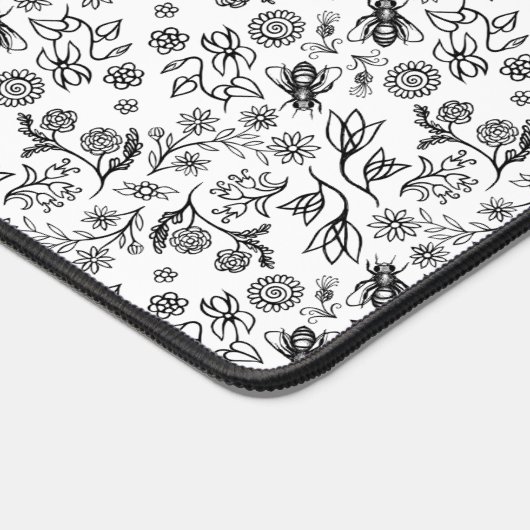 Honey Bees & Blume Liberty Pattern Schwarz-weiß Schreibtischunterlage (Ecke)