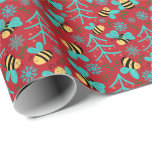 Honey Bees Christmas Wrapping Paper Geschenkpapier<br><div class="desc">Honey Bies Weihnachtswrapping Paper. Die Farbe des Papiers ist rot. Erhältlich in mehreren Farben,  Größen und zwei Oberflächen. www.hotpocketgraphics.com</div>