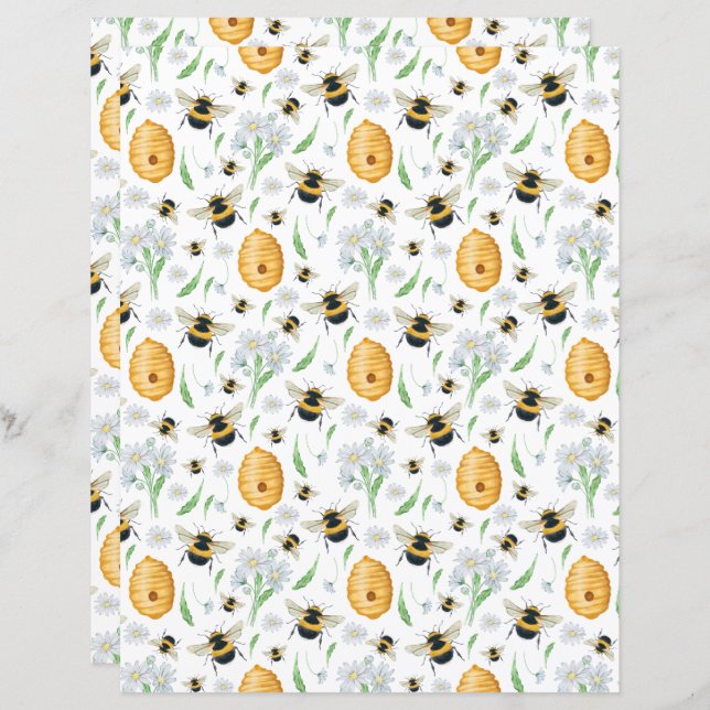 Honey Bees Floral Scrapbook Paper (Vorne/Hinten)