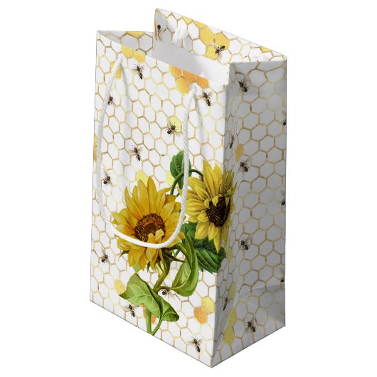 Honey Bees & Honeycomb Pattern Kleine Geschenktüte (Rückseite Schrägansicht)