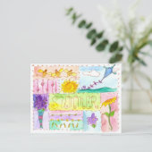 Honey Bees Kite Watercolor Blume glücklich Sommer Postkarte (Stehend Vorderseite)