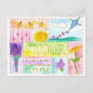 Honey Bees Kite Watercolor Blume glücklich Sommer Postkarte