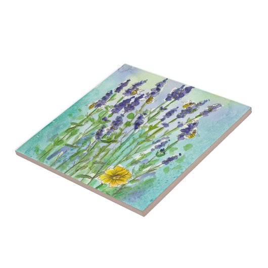 Honey Bees Lavender Watercolor-Blume Fliese (Seite)