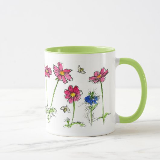 Honey Bees Pink Cosmos Wasserfarbe Blume Tasse (Rechts)
