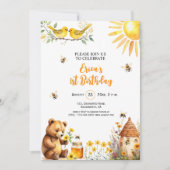 Honey Bees Teddy Bear 1. Geburtstag Einladung (Vorderseite)