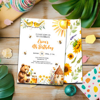 Honey Bees Teddy Bear 4. Geburtstag Einladung