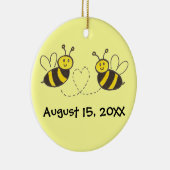 Honey Bees with Heart with Names and Date Keramikornament (Rechts)