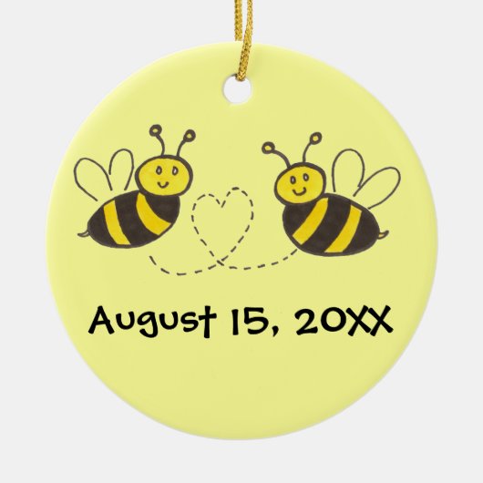 Honey Bees with Heart with Names and Date Keramikornament (Vorne)