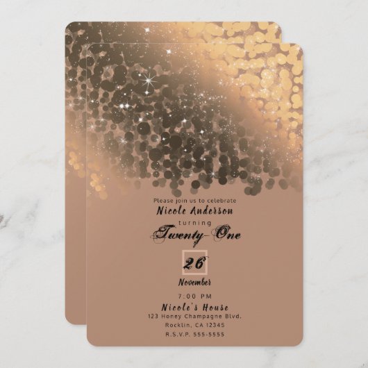 Honey Beige Champagne Golden Sparkle Party Einladung (Vorne/Hinten)