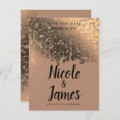 Honey Beige Champagne Golden Sparkle Save the Date Ankündigungspostkarte (Vorne/Hinten)