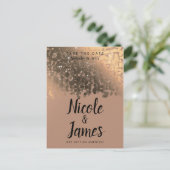 Honey Beige Champagne Golden Sparkle Save the Date Ankündigungspostkarte (Stehend Vorderseite)