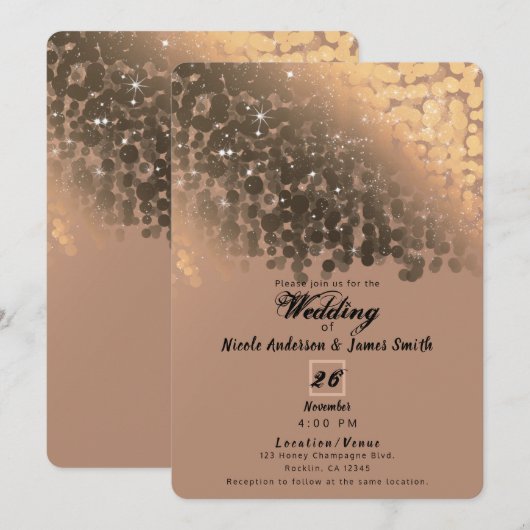 Honey Beige Champagne Golden Sparkle Wedding Einladung (Vorne/Hinten)