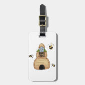 Honey Beve Hive mit Blue Blume und Bienen Gepäckanhänger (Vorderseite vertikal)