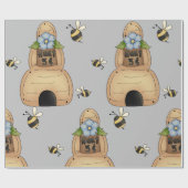 Honey Beve Hive mit Blue Blume und Bienen Geschenkpapier (Flach)