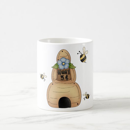 Honey Beve Hive mit Blue Blume und Bienen Kaffeetasse (Mittel)