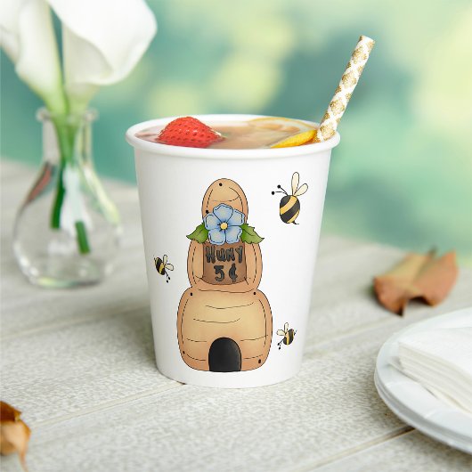 Honey Beve Hive mit Blue Blume und Bienen Pappbecher