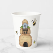 Honey Beve Hive mit Blue Blume und Bienen Pappbecher (Vorderseite)