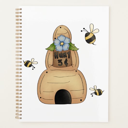 Honey Beve Hive mit Blue Blume und Bienen Planer (Vorderseite)