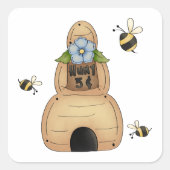 Honey Beve Hive mit Blue Blume und Bienen Quadratischer Aufkleber (Vorderseite)