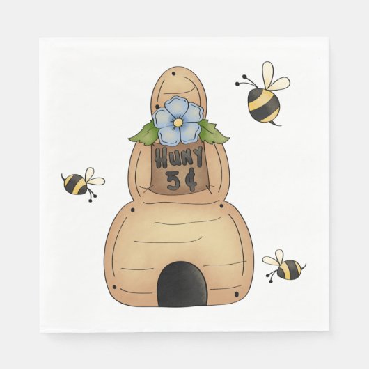 Honey Beve Hive mit Blue Blume und Bienen Serviette (Vorderseite)